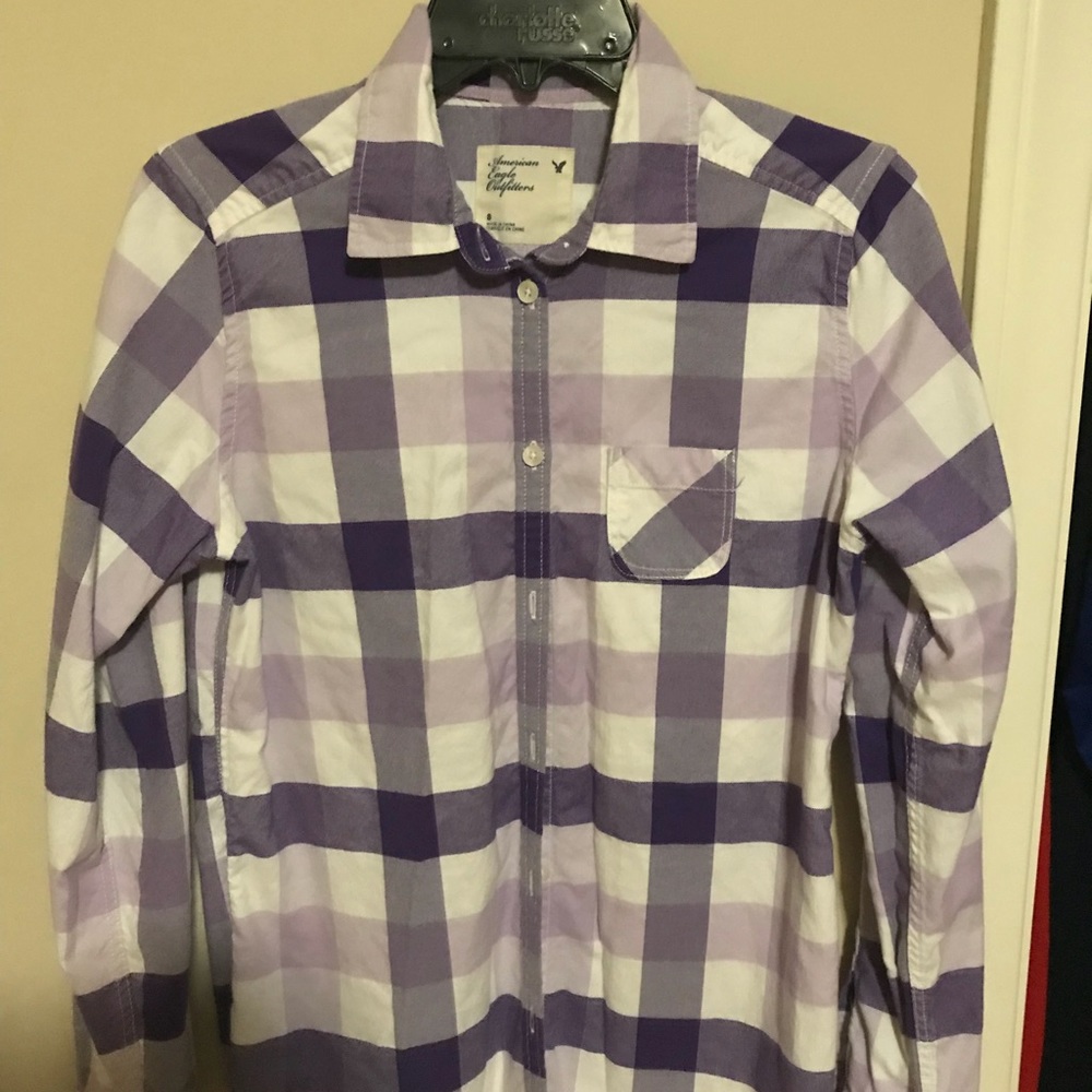 American Eagle purple plaid flannel